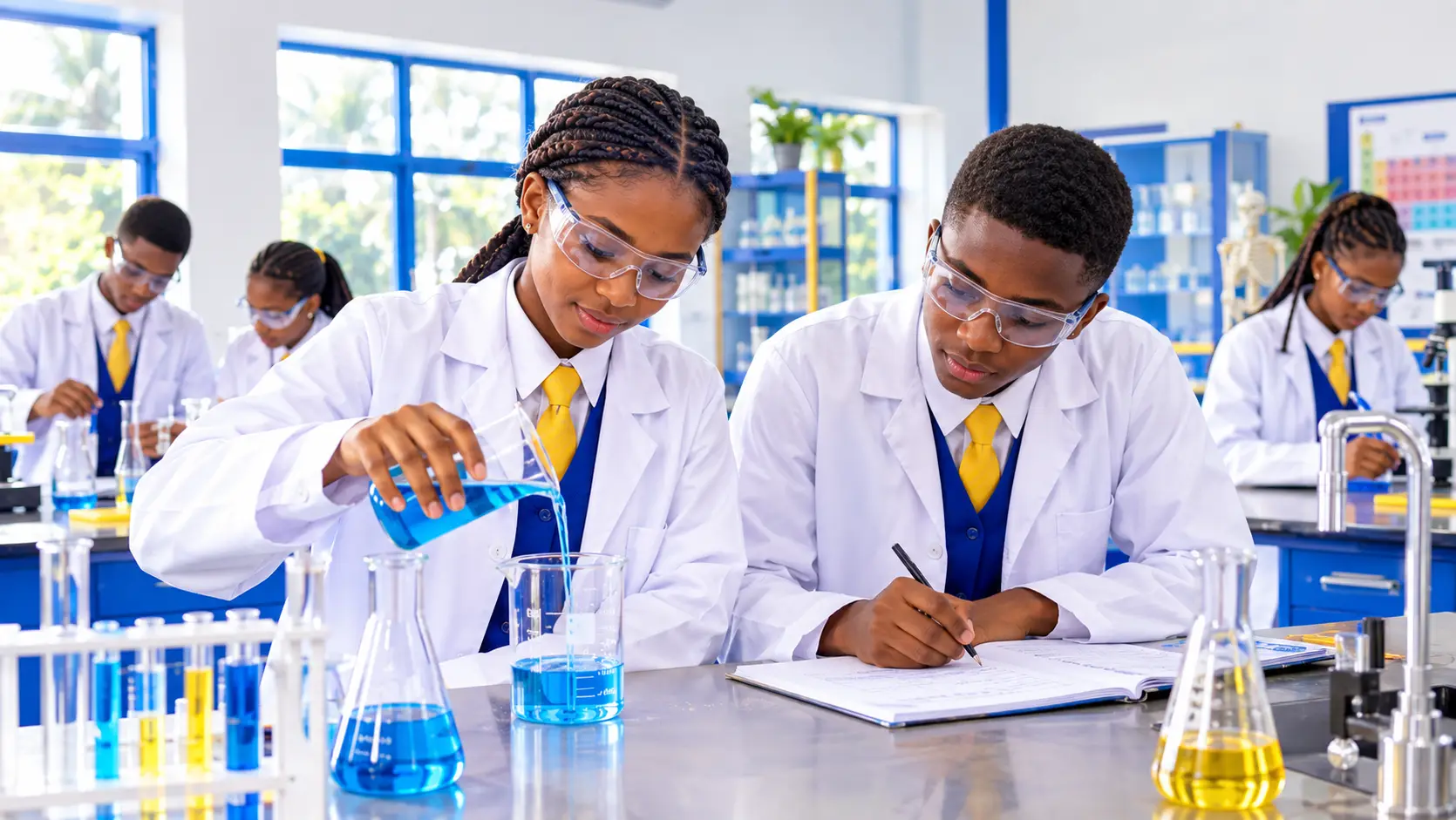 Students carrying out an experiment in the laboratory